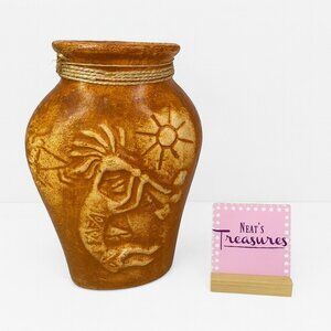 Erandi Tonala Mexican Artisan Red Clay Hand Decorate Folk Art 13" Tall Jug Vase
